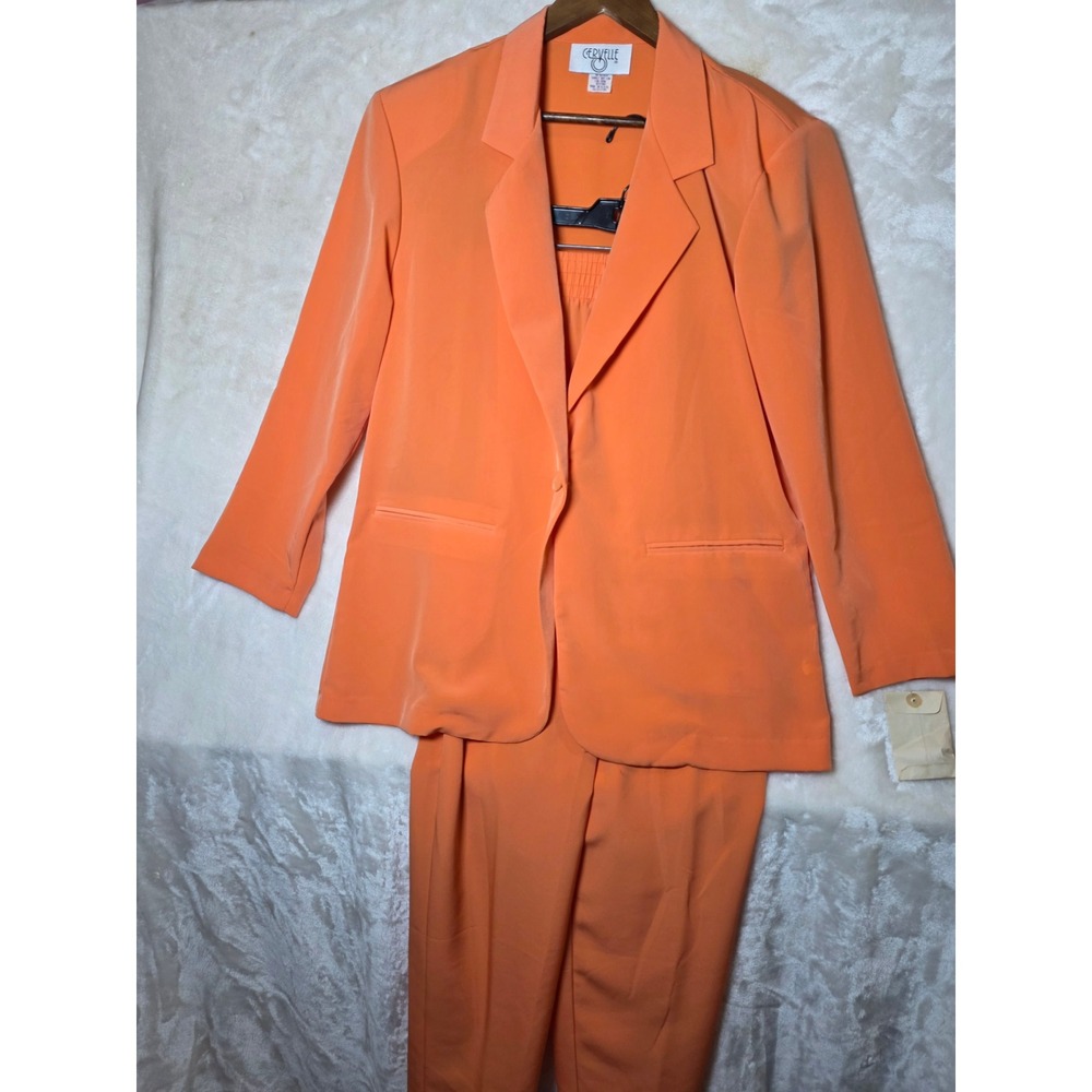Vintage Cervelle Women Orange 2 Piece Pant Suit Set Blazer Trousers Size Medium